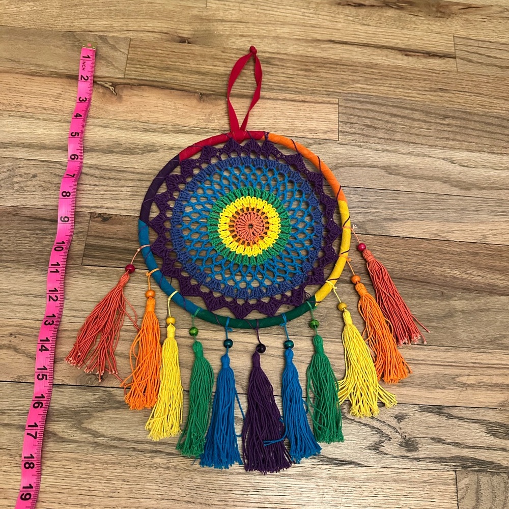 Rainbow Crochet Dreamcatcher with Tassels - Picture 3 of 3